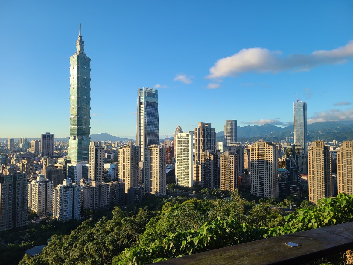 Taipei skyline from elephant mountain on a sunny day