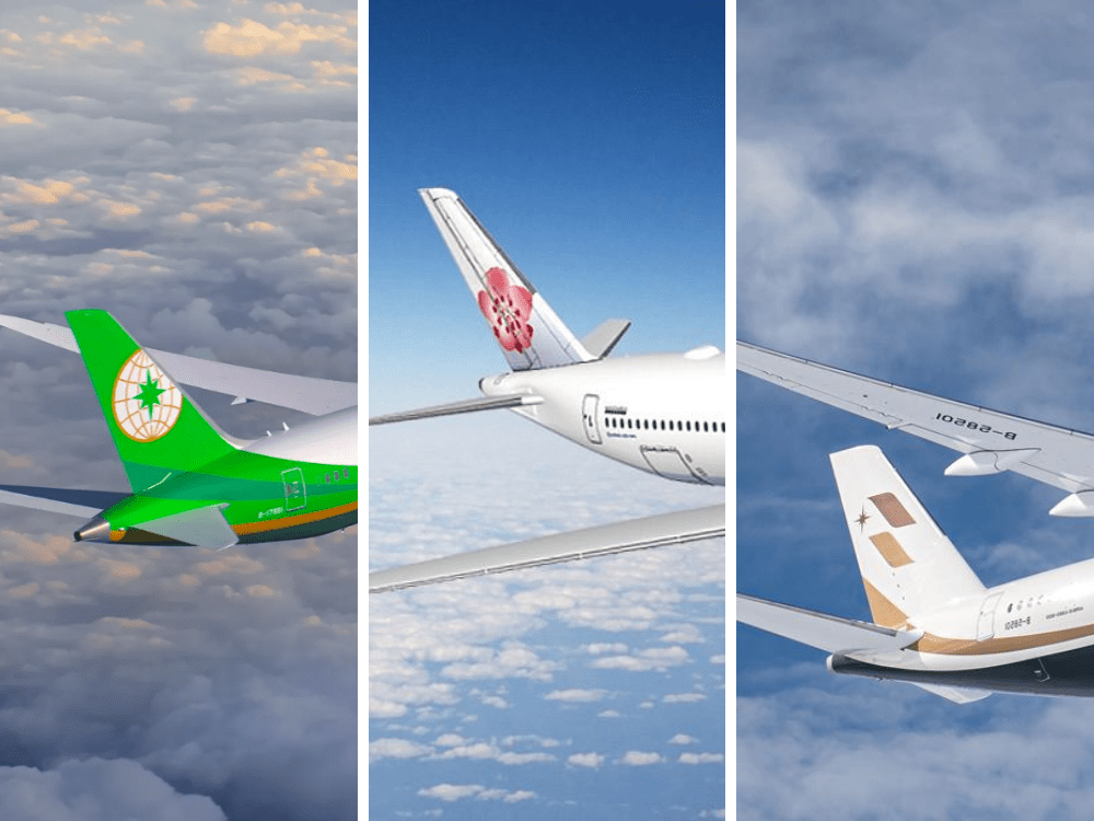 comparison image of Taiwan's three main airlines: EVA Air, China Airlines, Starlux Airlines